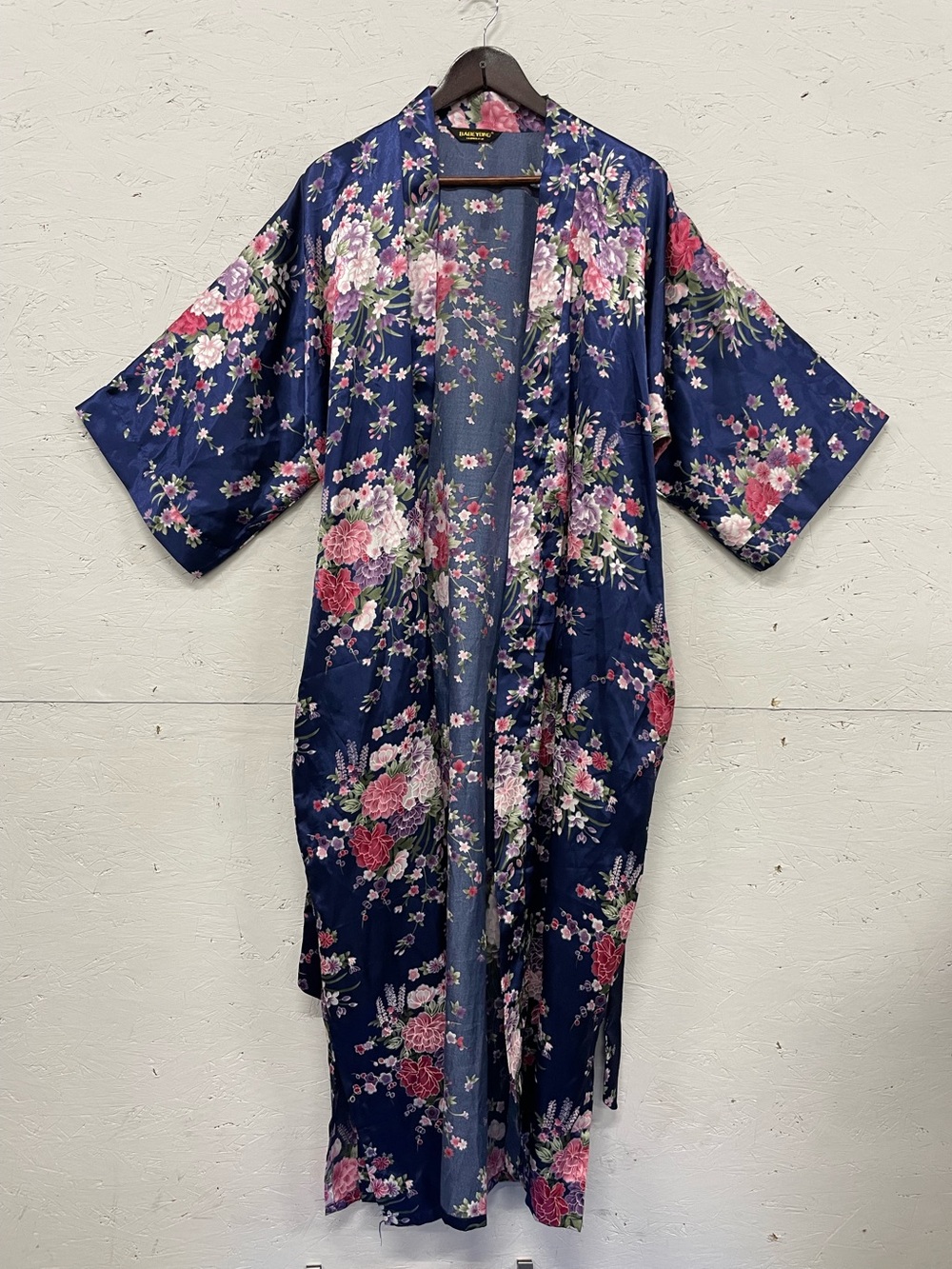 Babeyond Long Floral Satin Belted Robe, Fits L